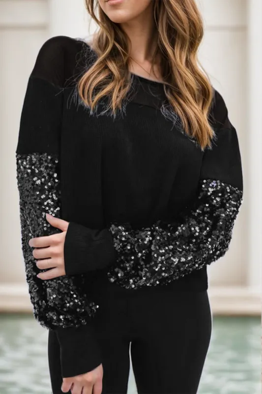 Sequin Boat Neck Long Sleeve Blouse sold by Charming Charlie