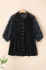 Sequin Collared Neck Three-Quarter Sleeve Oversize Shirt sold by Charming Charlie