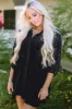 Sequin Collared Neck Three-Quarter Sleeve Oversize Shirt sold by Charming Charlie