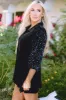 Sequin Collared Neck Three-Quarter Sleeve Oversize Shirt sold by Charming Charlie