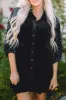 Sequin Collared Neck Three-Quarter Sleeve Oversize Shirt sold by Charming Charlie