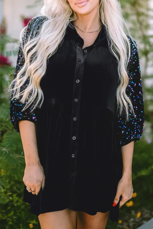 Sequin Collared Neck Three-Quarter Sleeve Oversize Shirt sold by Charming Charlie