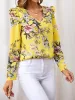Ruffled Printed V-Neck Long Sleeve Blouse sold by Charming Charlie