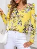 Ruffled Printed V-Neck Long Sleeve Blouse sold by Charming Charlie