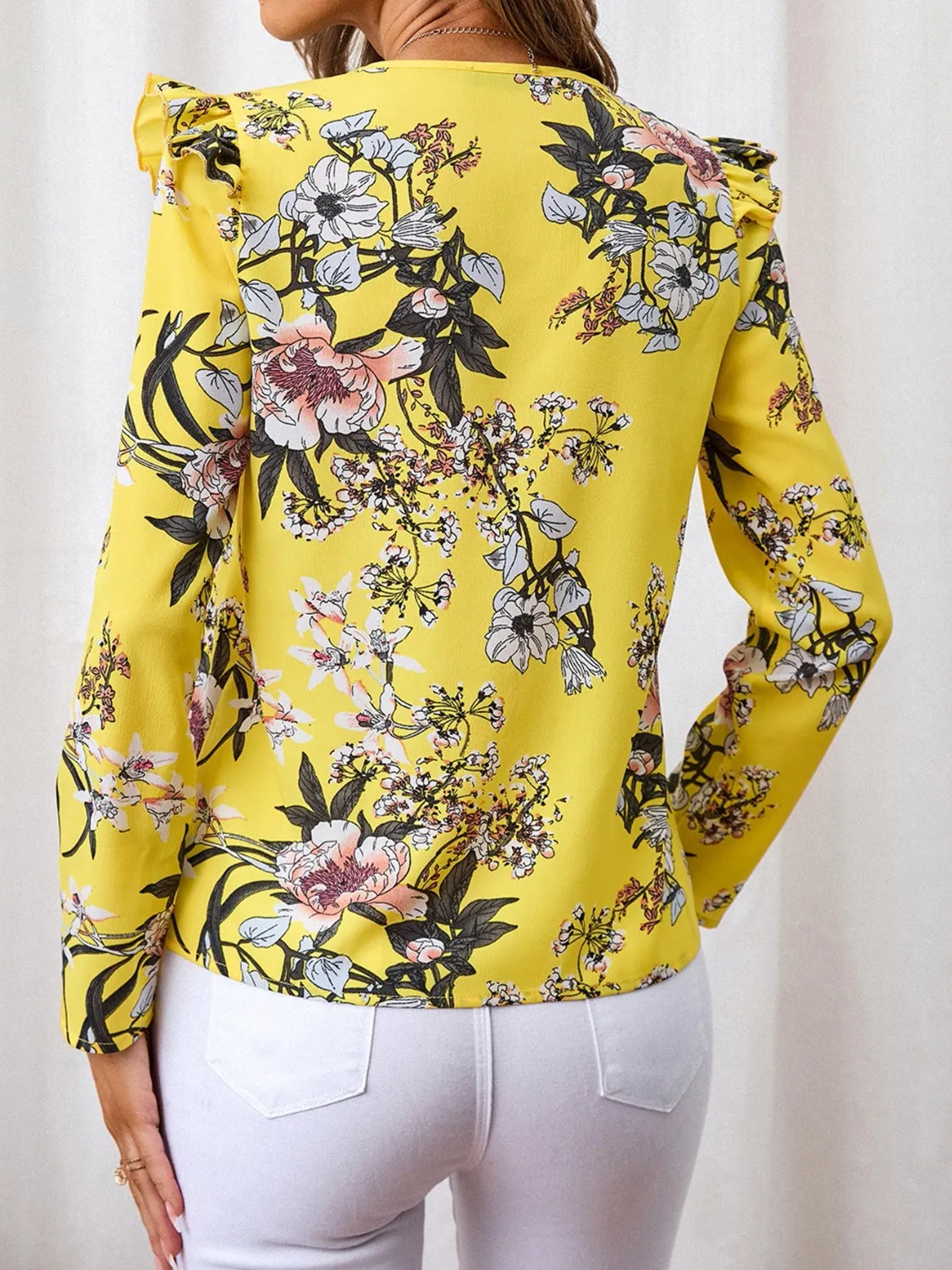 Ruffled Printed V-Neck Long Sleeve Blouse sold by Charming Charlie product image thumbnail 2