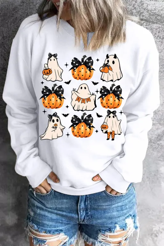 Pumpkin & Ghost Round Neck Long Sleeve Sweatshirt sold by Charming Charlie