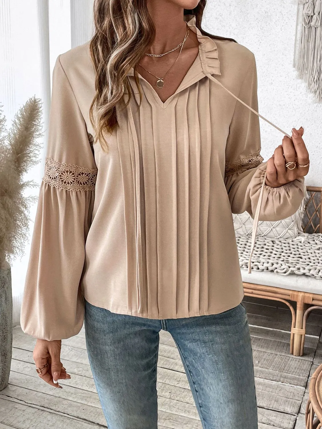 Perfee Frill Tie Neck Long Sleeve Blouse sold by Charming Charlie product image thumbnail 3