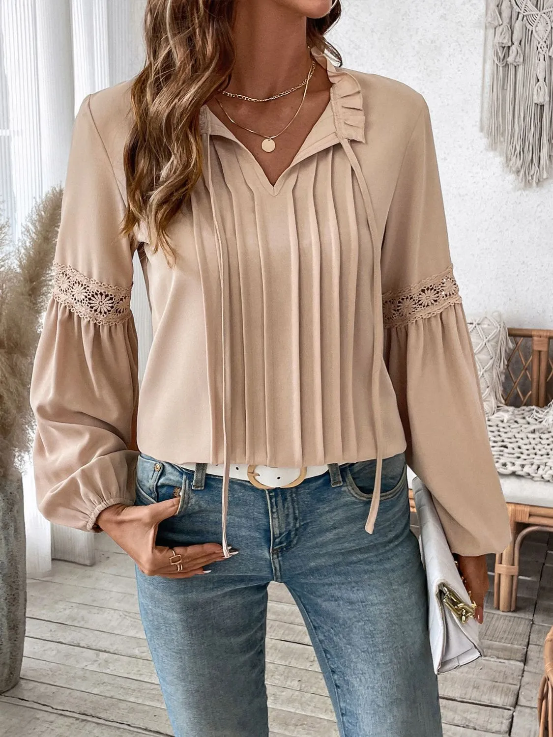 Perfee Frill Tie Neck Long Sleeve Blouse sold by Charming Charlie