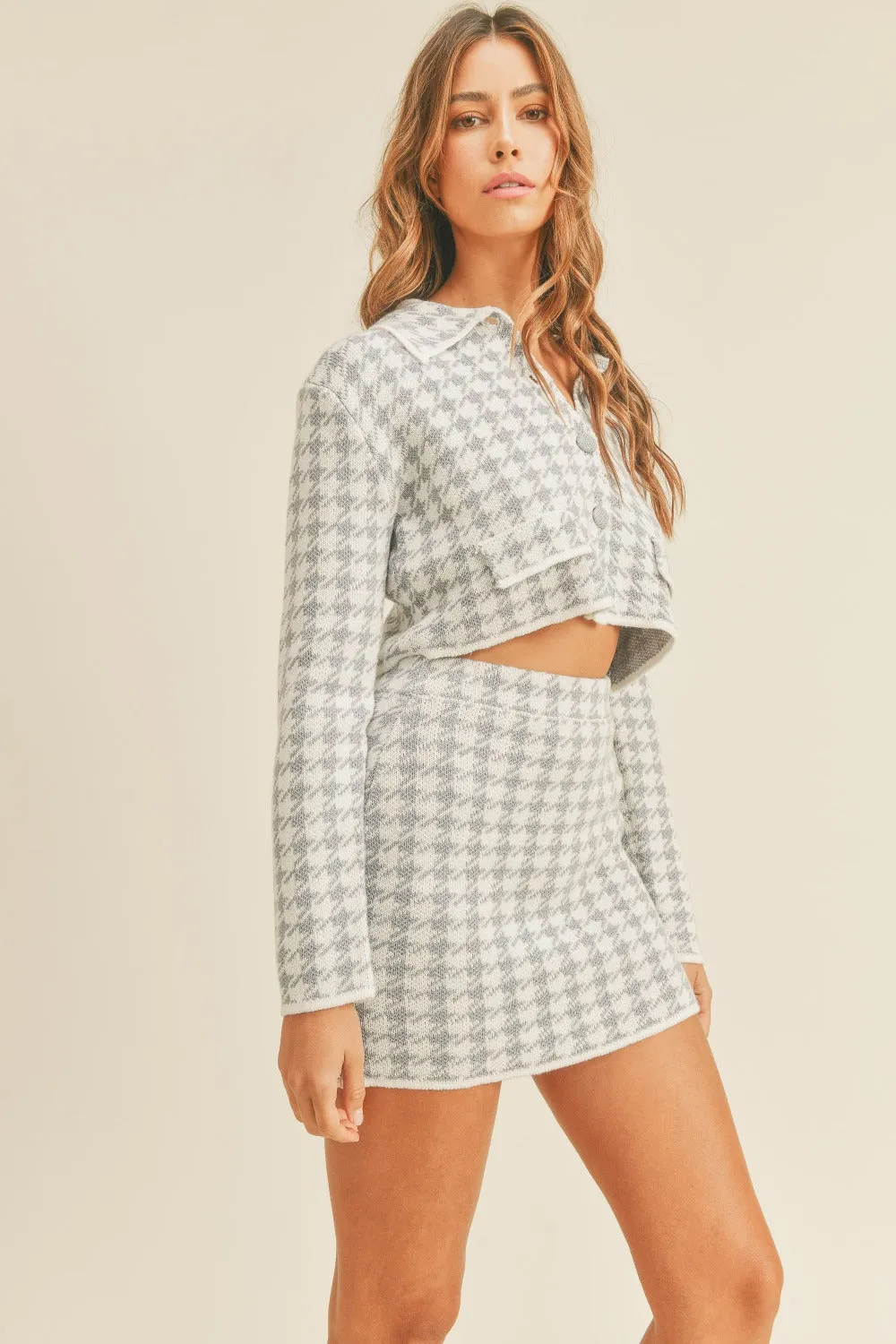 MABLE Houndstooth Cropped Knit Cardigan and Mini Skirt Set sold by Charming Charlie product image thumbnail 3