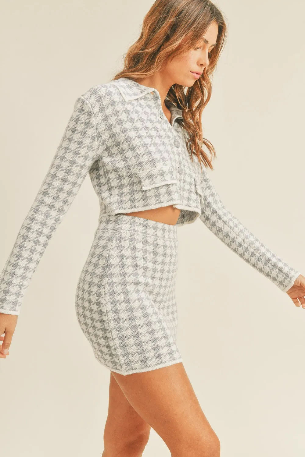 MABLE Houndstooth Cropped Knit Cardigan and Mini Skirt Set sold by Charming Charlie product image thumbnail 4