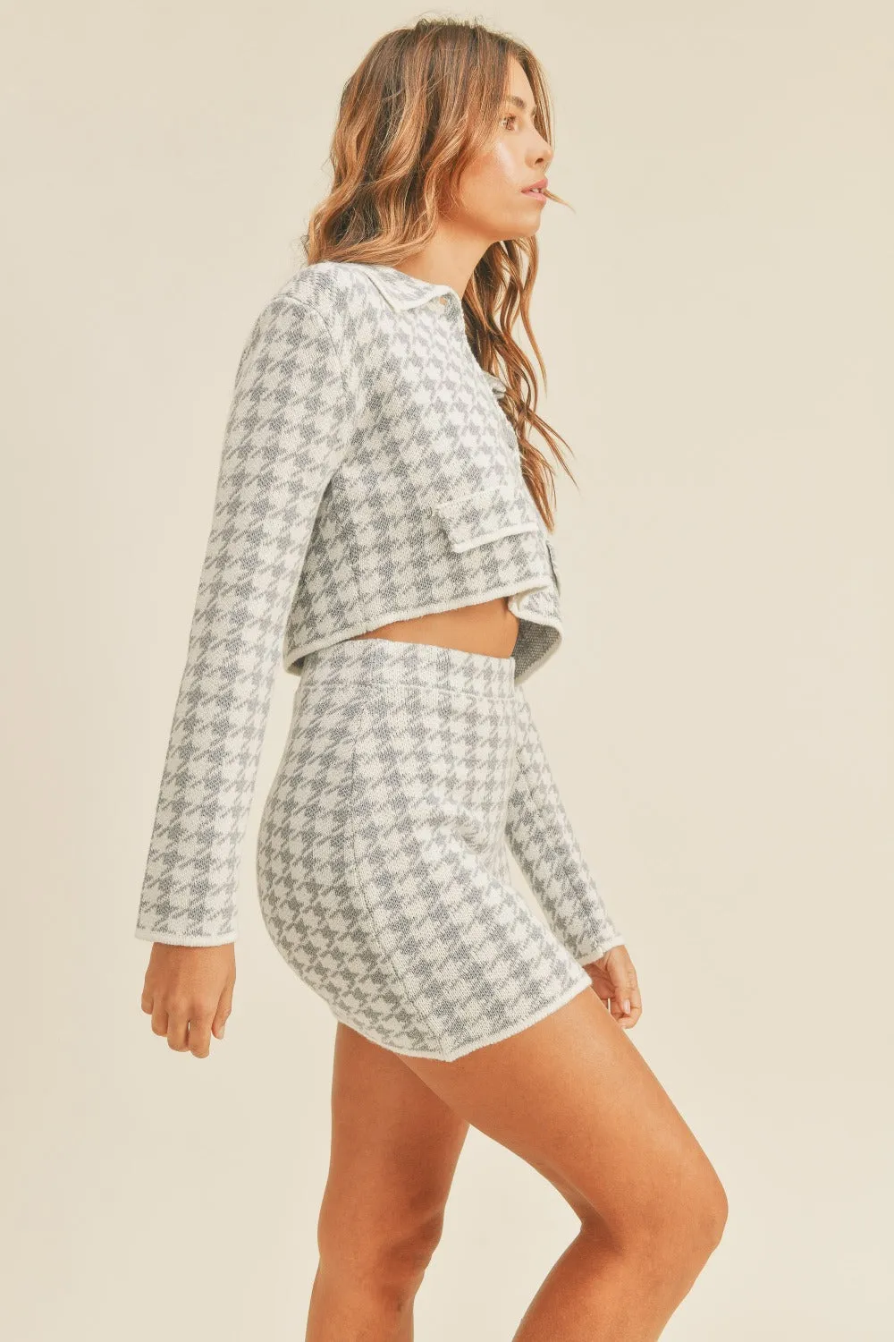 MABLE Houndstooth Cropped Knit Cardigan and Mini Skirt Set sold by Charming Charlie product image thumbnail 5