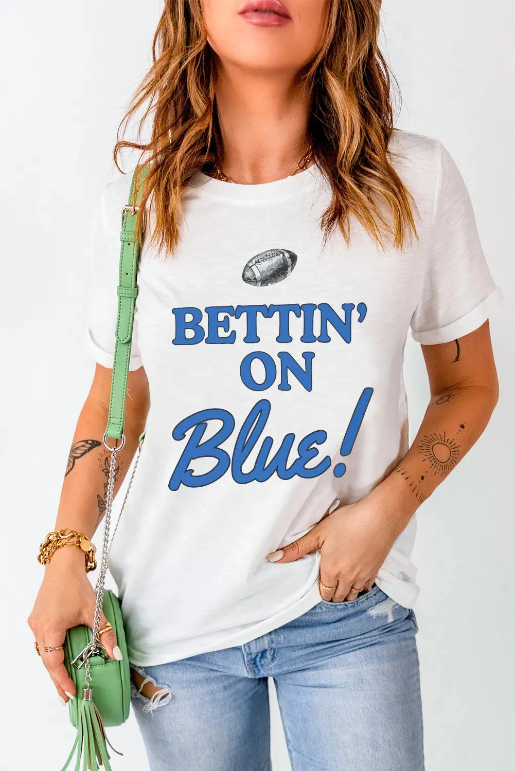 Letter Graphic Round Neck Short Sleeve T-Shirt sold by Charming Charlie