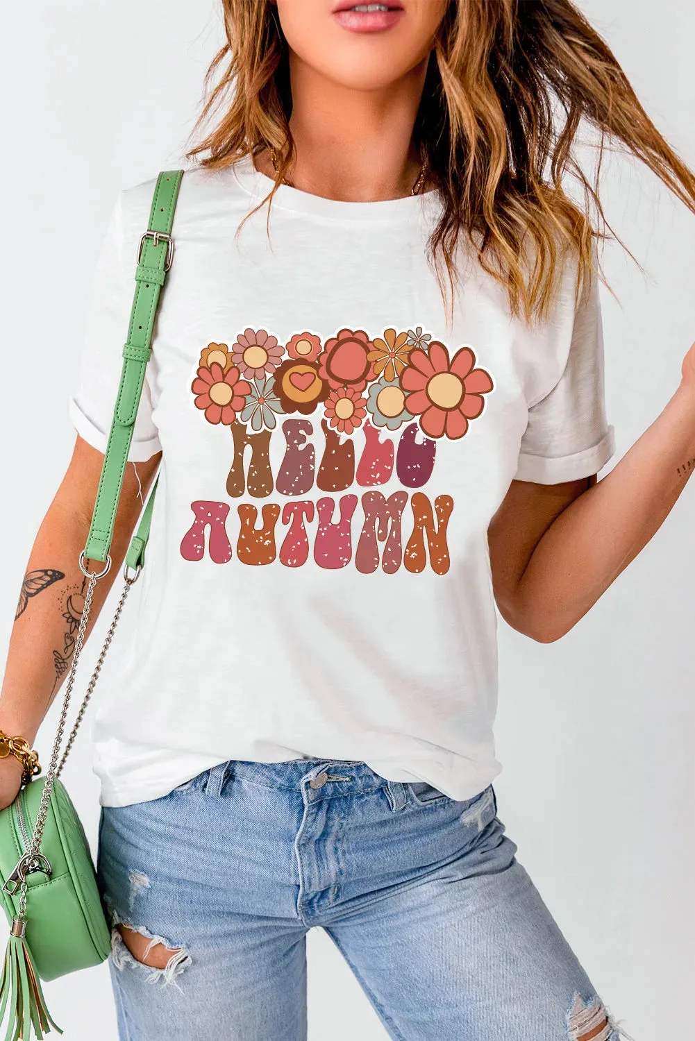 Flower & Letter Graphic Round Neck Short Sleeve T-Shirt sold by Charming Charlie product image thumbnail 3