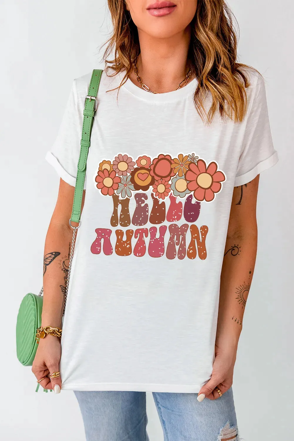 Flower & Letter Graphic Round Neck Short Sleeve T-Shirt sold by Charming Charlie product image thumbnail 2
