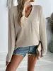 Double Take Pocketed Textured V-Neck Long Sleeve T-Shirt sold by Charming Charlie