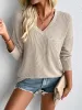 Double Take Pocketed Textured V-Neck Long Sleeve T-Shirt sold by Charming Charlie