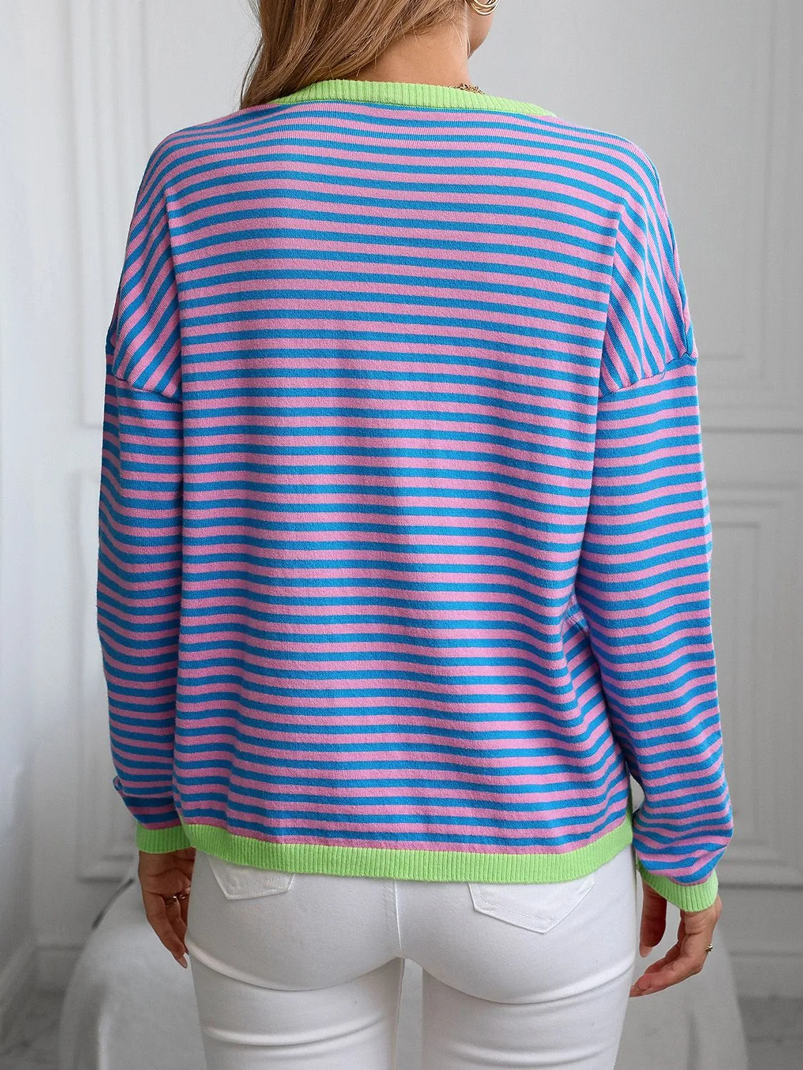Contrast Trim Striped V-Neck Long Sleeve Knit Top sold by Charming Charlie product image thumbnail 2