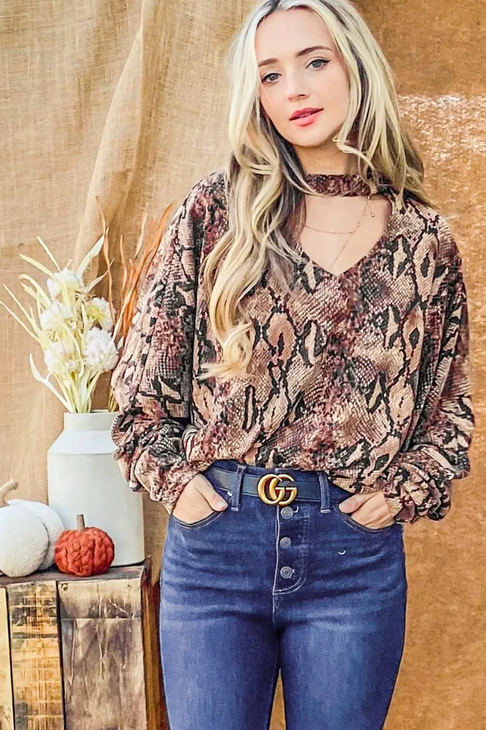 And The Why Choker Neck Dolman Sleeve Snake Print Top sold by Charming Charlie product image thumbnail 3