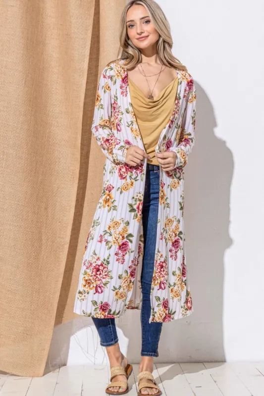 And The Why Floral Kimono Open Front Longline Cardigan sold by Charming Charlie