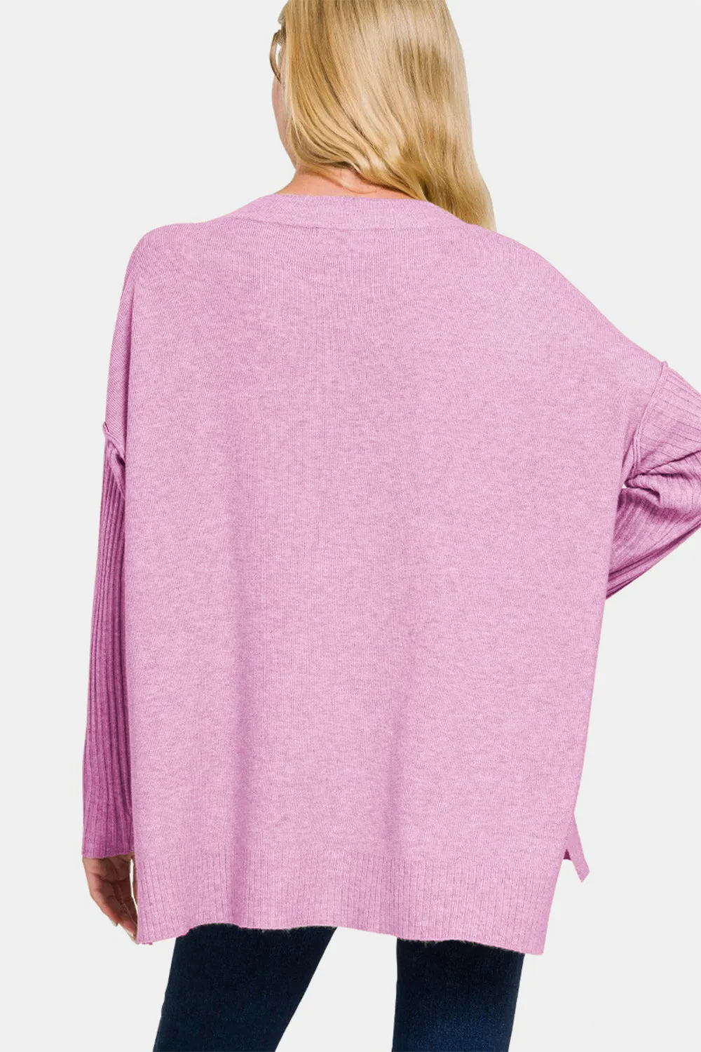 Zenana V-Neck Side Slit High-Low Sweater sold by Charming Charlie product image thumbnail 2