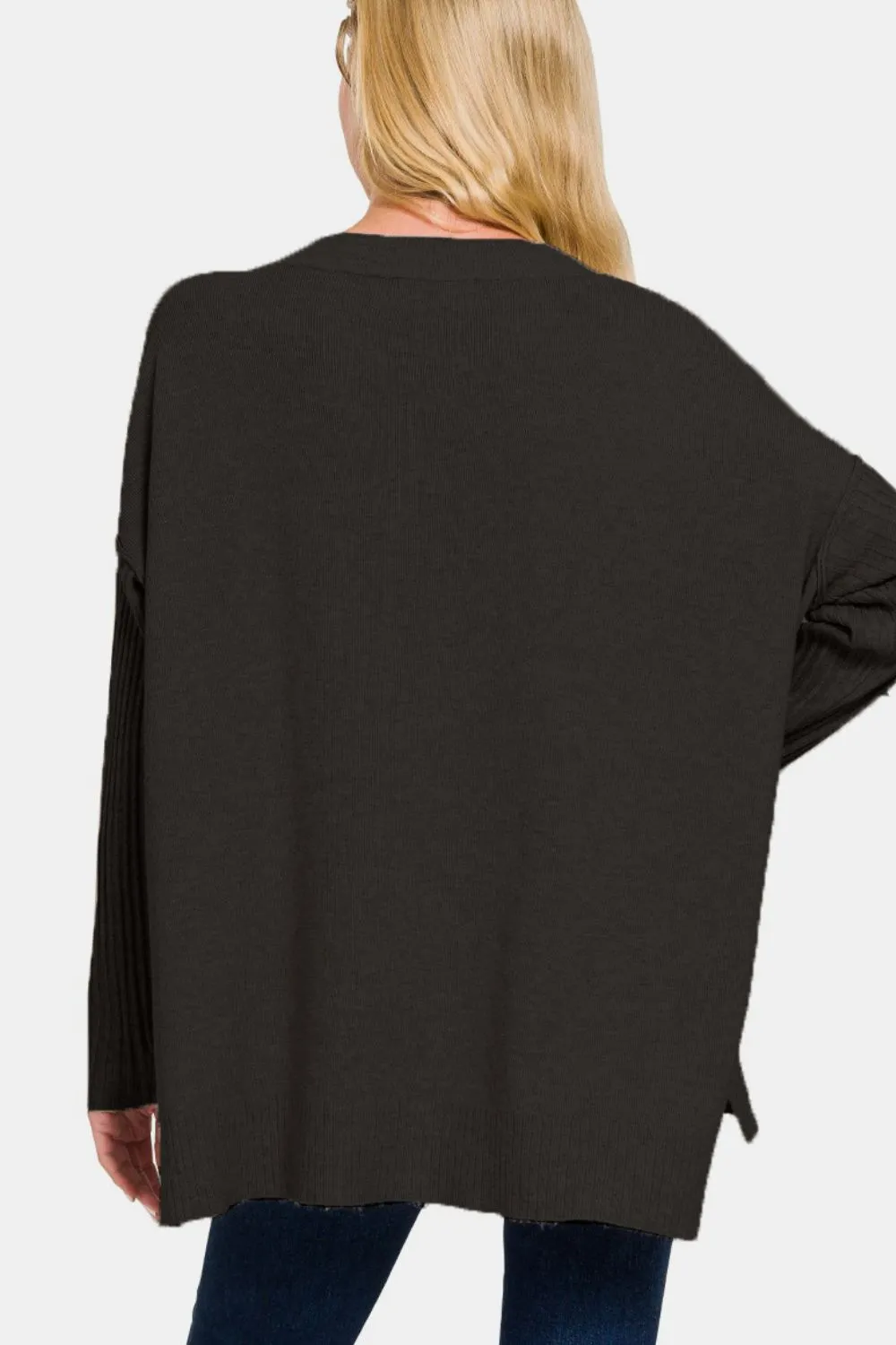Zenana V-Neck Side Slit High-Low Sweater sold by Charming Charlie product image thumbnail 2