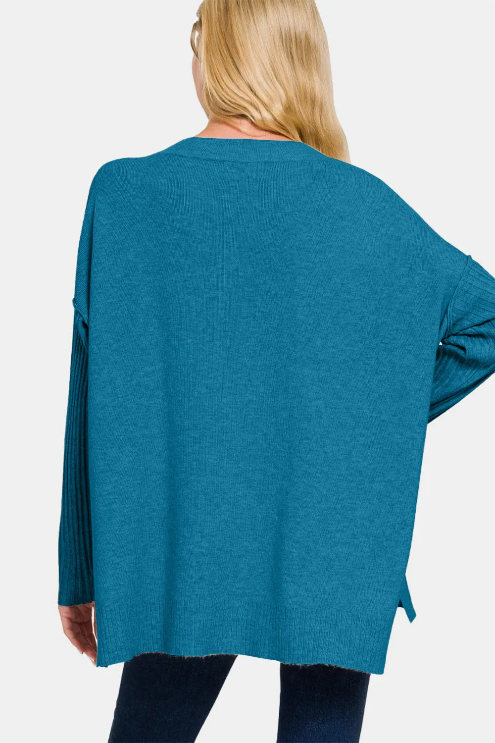 Zenana V-Neck Side Slit High-Low Sweater sold by Charming Charlie product image thumbnail 2