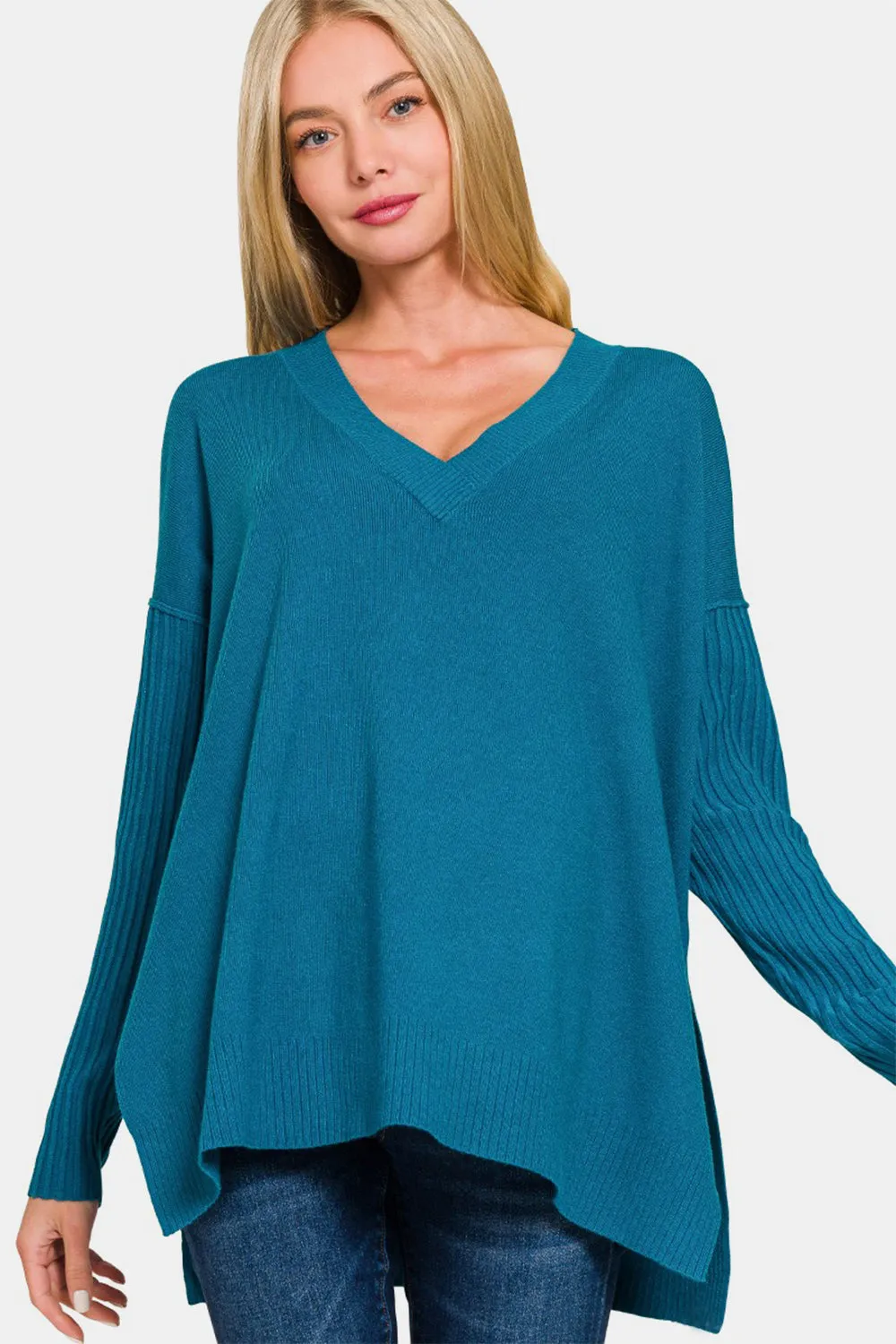 Zenana V-Neck Side Slit High-Low Sweater sold by Charming Charlie product image thumbnail 3