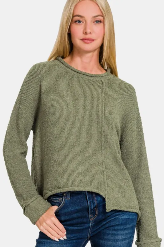 Zenana Asymmetric Hem Drop Shoulder Sweater sold by Charming Charlie
