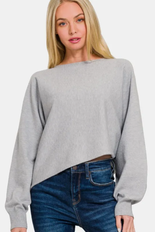Zenana Asymmetric Hem Long Sleeve Sweater sold by Charming Charlie