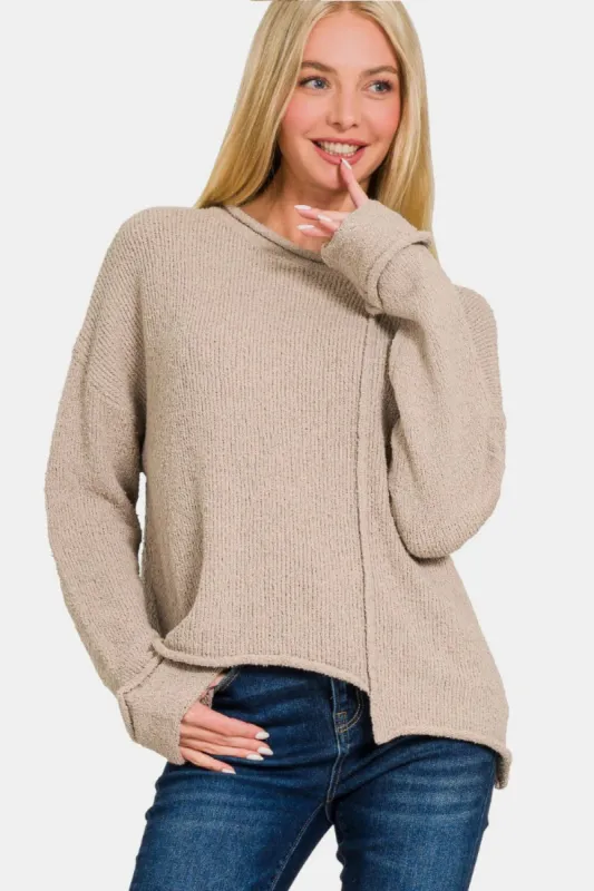 Zenana Asymmetric Hem Drop Shoulder Sweater sold by Charming Charlie