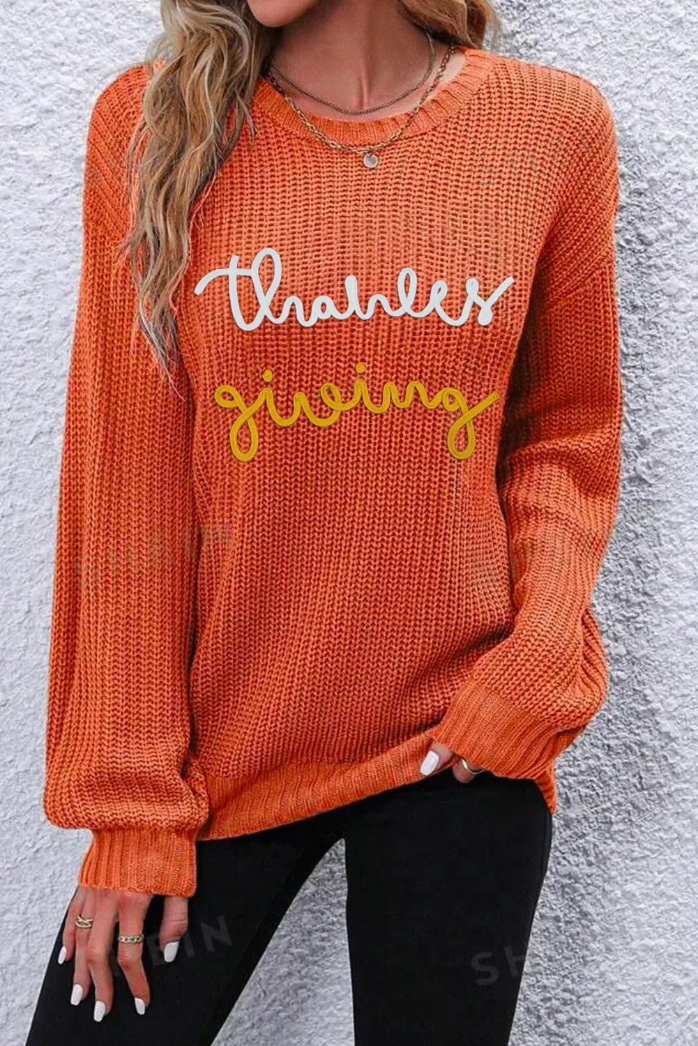 THANKSGIVING Round Neck Long Sleeve Sweater sold by Charming Charlie