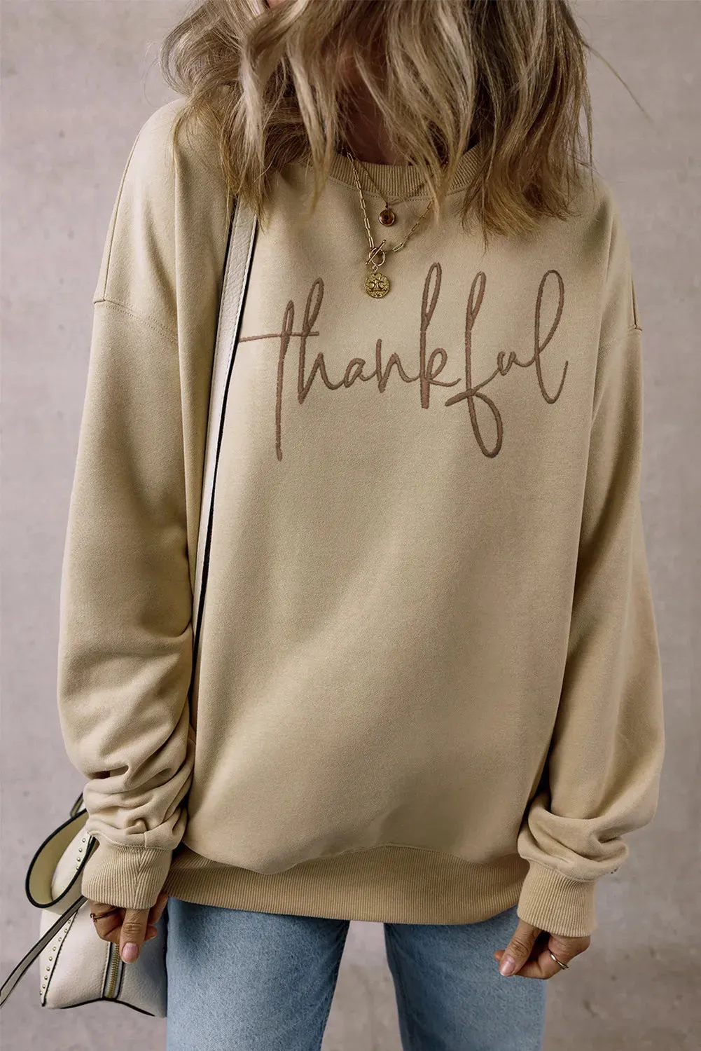THANKFUL Round Neck Long Sleeve Sweatshirt sold by Charming Charlie