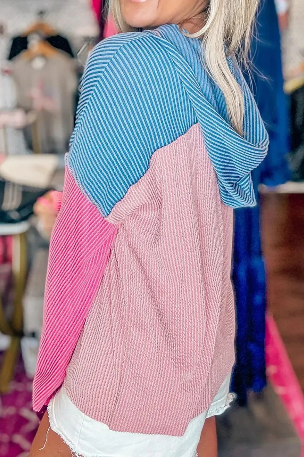 Textured Color Block Long Sleeve Hoodie sold by Charming Charlie product image thumbnail 2