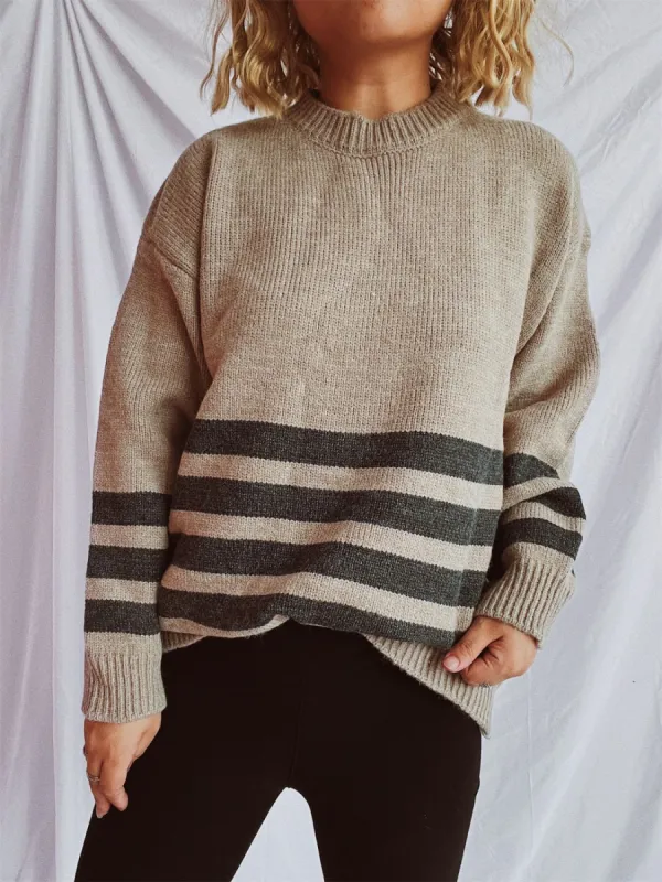 Striped Dropped Shoulder Long Sleeve Sweater sold by Charming Charlie