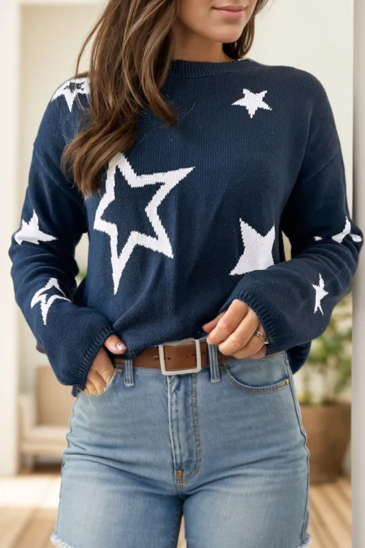 Star Round Neck Long Sleeve Sweater sold by Charming Charlie