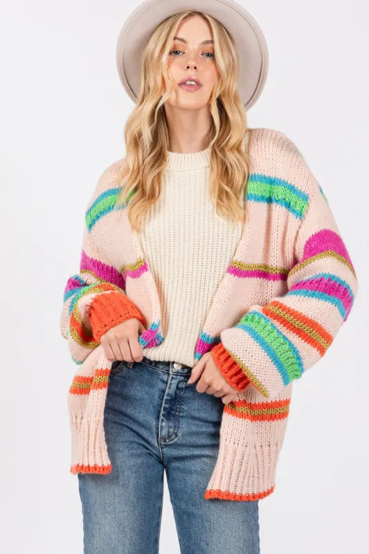 SAGE + FIG Rainbow Striped Open Front Knit Cardigan sold by Charming Charlie