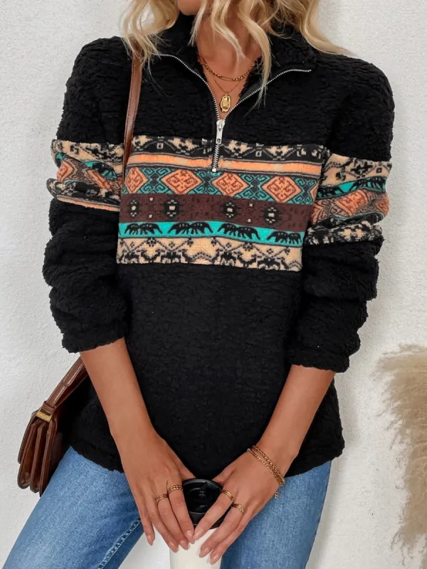 Quarter Zip Geometric Long Sleeve Sweatshirt sold by Charming Charlie