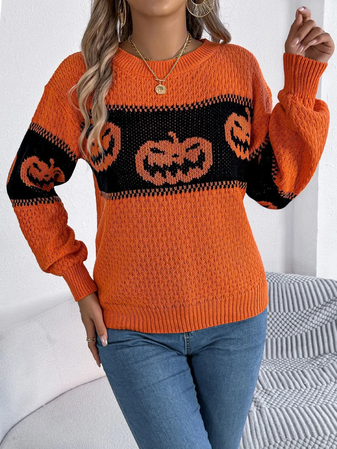 Pumpkin Round Neck Long Sleeve Sweater sold by Charming Charlie product image thumbnail 4