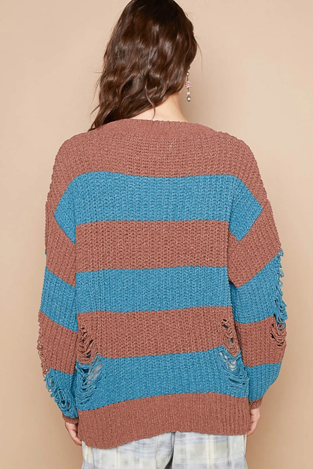 POL Striped Distressed Long Sleeve Sweater sold by Charming Charlie product image thumbnail 2