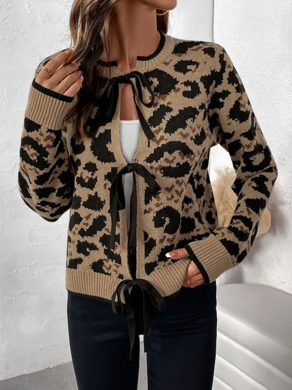 Perfee Tied Leopard Long Sleeve Cardigan sold by Charming Charlie