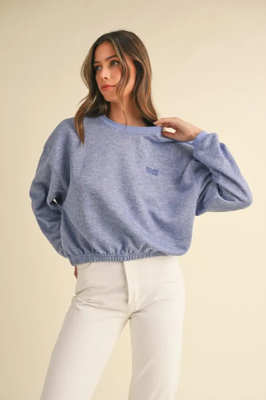 Mable Round Neck Letter Embroidery Crop Sweatshirt sold by Charming Charlie