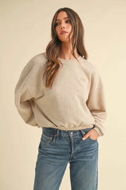 Mable Round Neck Letter Embroidery Crop Sweatshirt sold by Charming Charlie