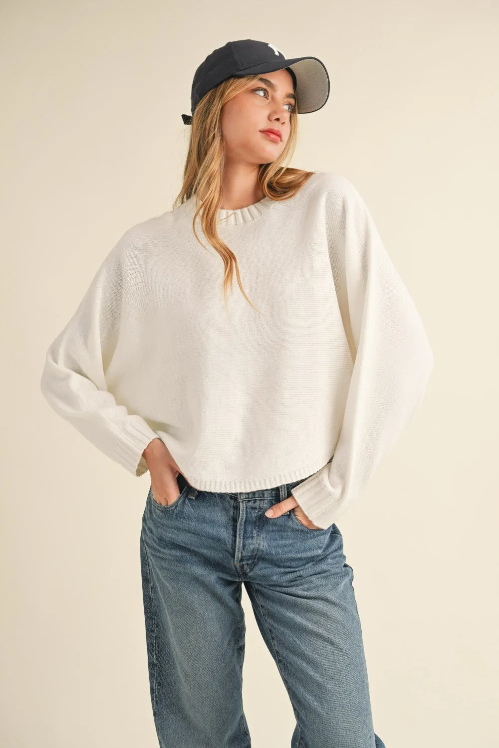 Mable Round Neck Dolman Sleeve Cropped Sweater sold by Charming Charlie