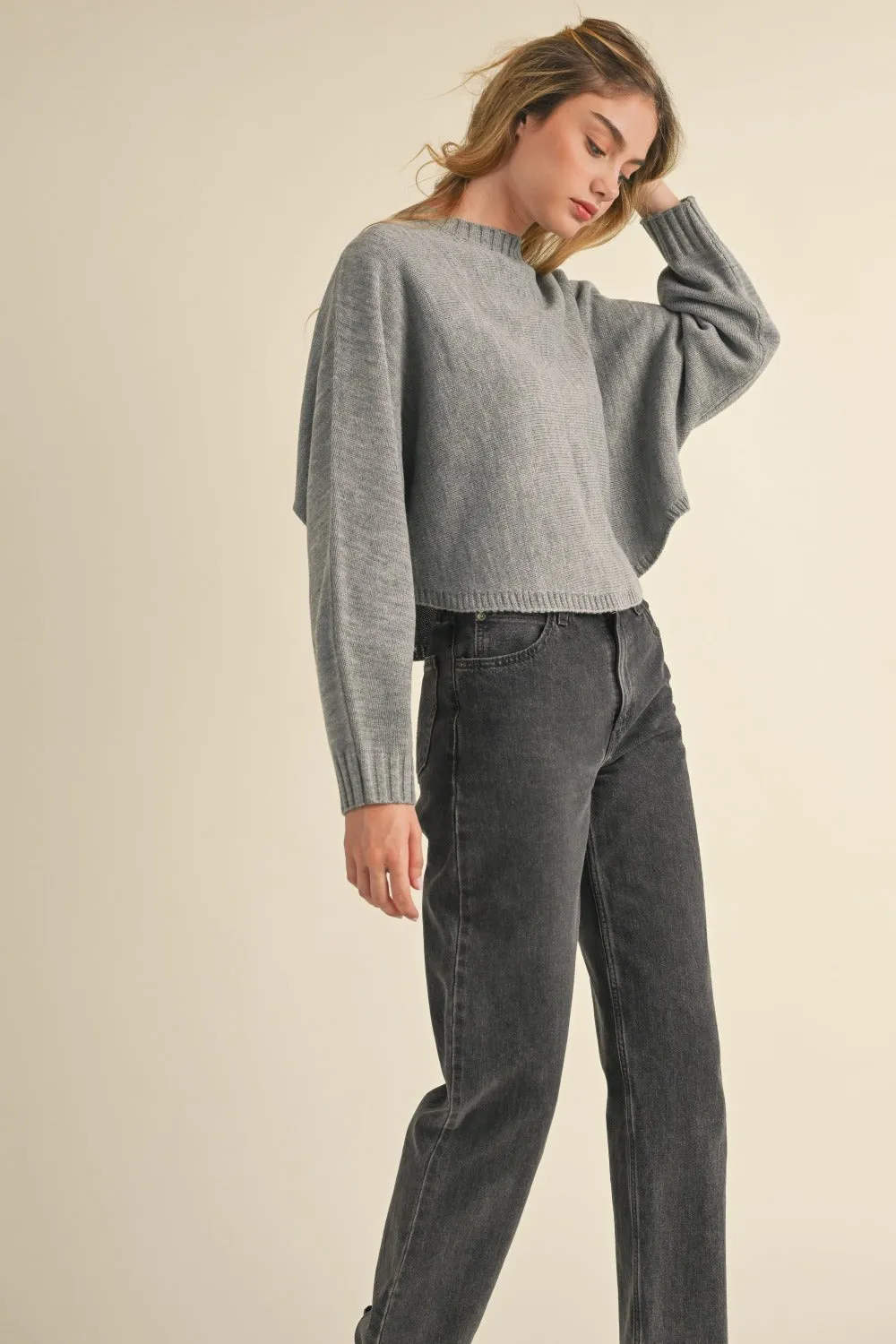 Mable Round Neck Dolman Sleeve Cropped Sweater sold by Charming Charlie product image thumbnail 3