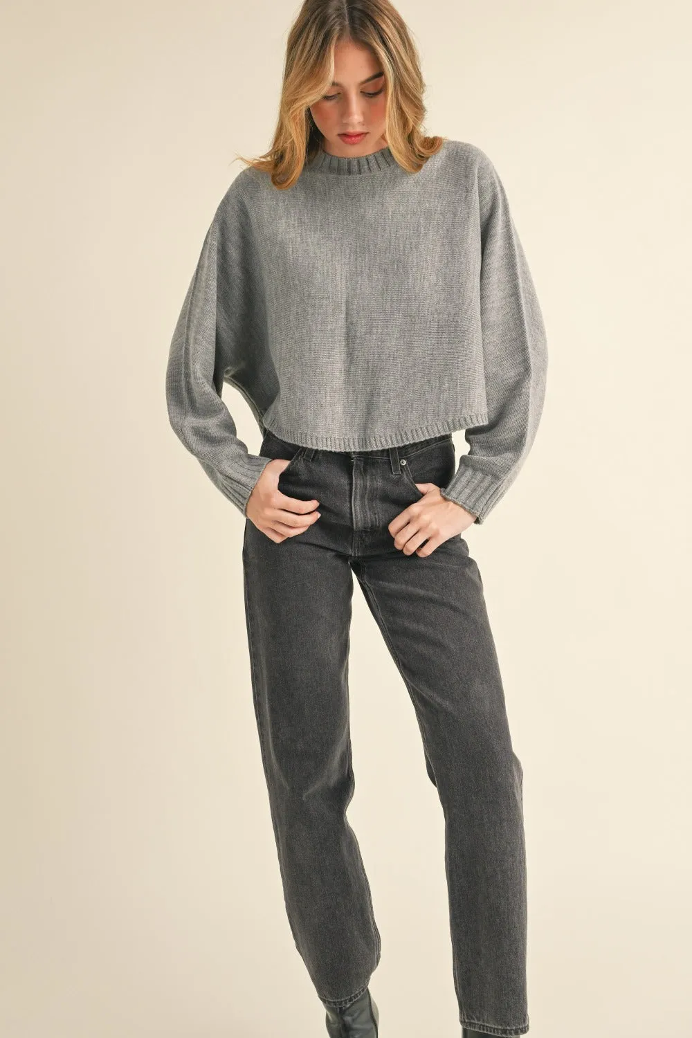 Mable Round Neck Dolman Sleeve Cropped Sweater sold by Charming Charlie product image thumbnail 4