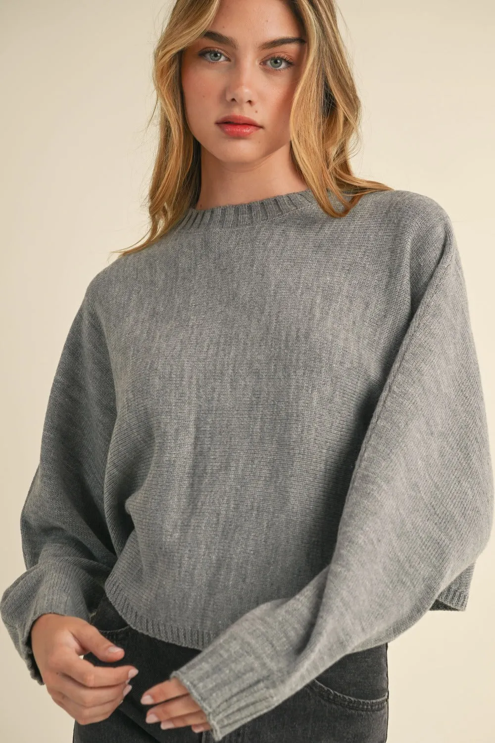 Mable Round Neck Dolman Sleeve Cropped Sweater sold by Charming Charlie