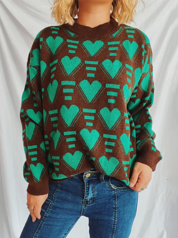 Heart Contrast Long Sleeve Dropped Shoulder Sweater sold by Charming Charlie
