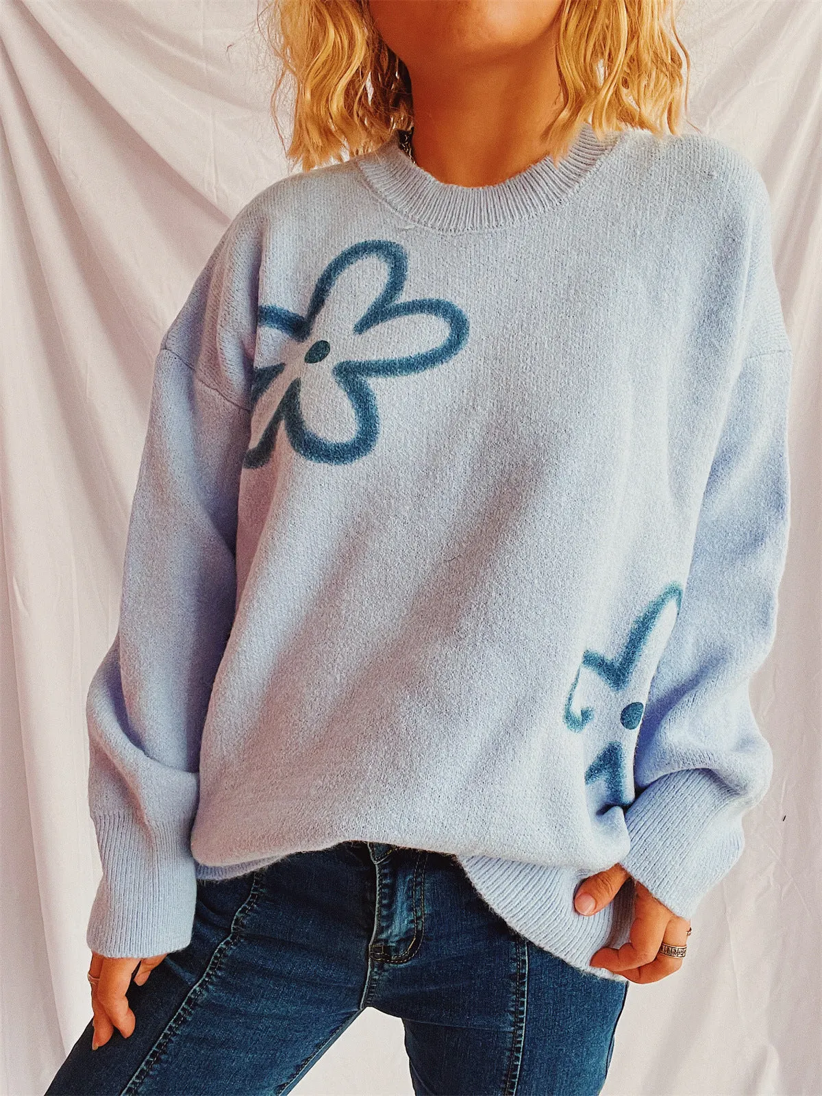 Flower Round Neck Long Sleeve Sweater sold by Charming Charlie product image thumbnail 3