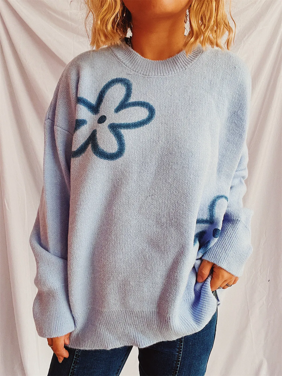 Flower Round Neck Long Sleeve Sweater sold by Charming Charlie