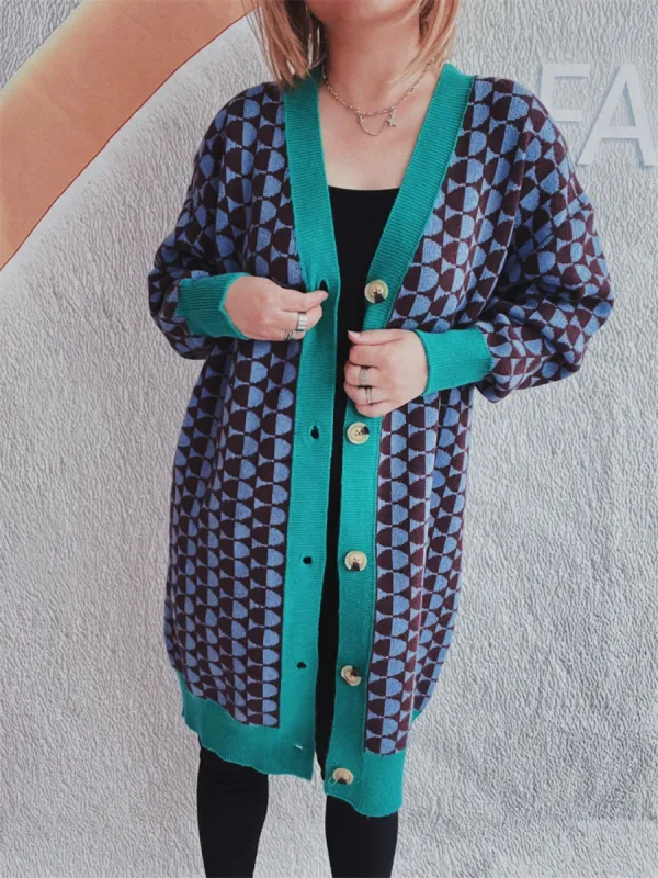 Contrast Trim Geometric Button Down Cardigan sold by Charming Charlie